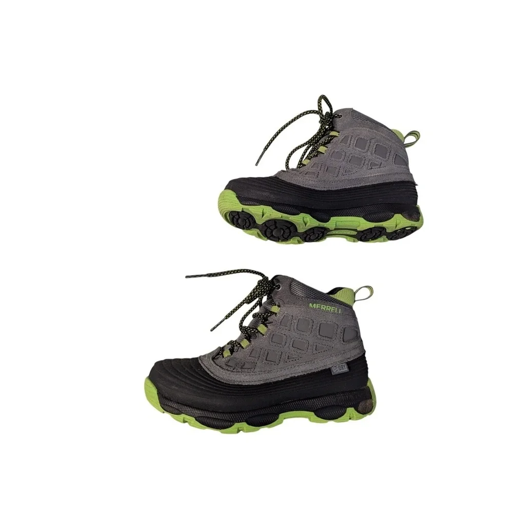 Merrell Boys Thermoshiver 2.0 Waterproof Winter Boots Gray Black Lime Green 13.5